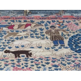 Tapis Persan Nain 6 Lai Beige Bleu Poudré 160x240 - Laine et Soie