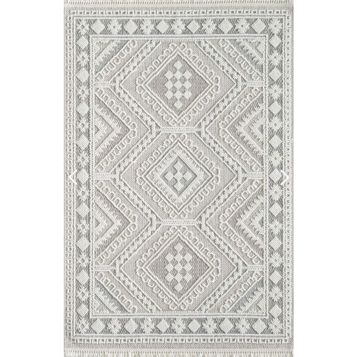 Tapis Beni Ouarain Style Tunisien 200x300 - Laine Ivoire Poil Long